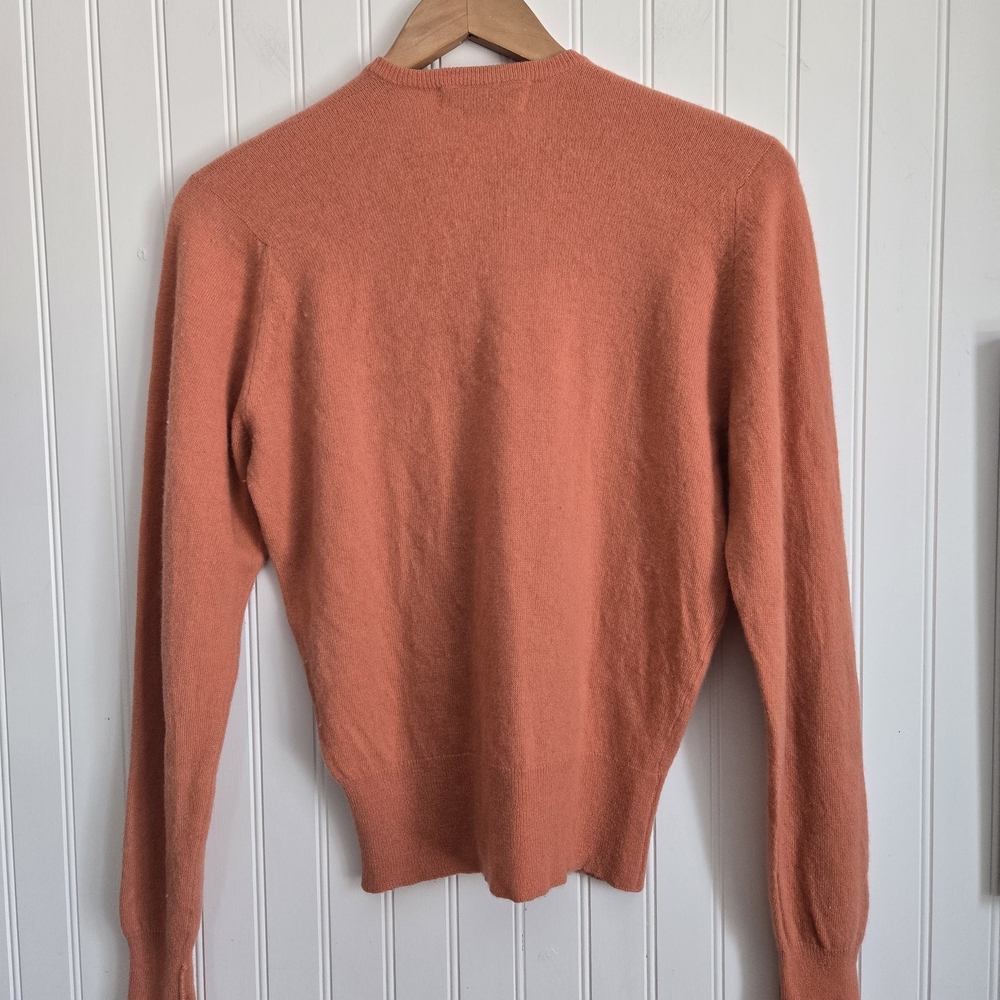 Vintage 100% Pure Cashmere Orange Button Up Crew Neck Cardigan Sweater - Picture 5 of 6